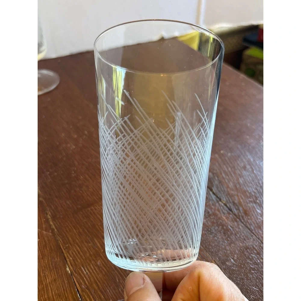 Pier 1 Etched Reed Footed Glasses Set of 6 Clear Glass Iced Tea Water Goblets 7